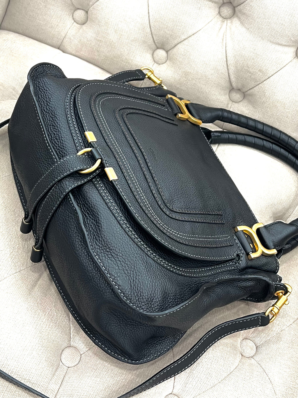 CHLOÉ MEDIUM MARCIE GRAINED CALFSKIN LEATHER BAG