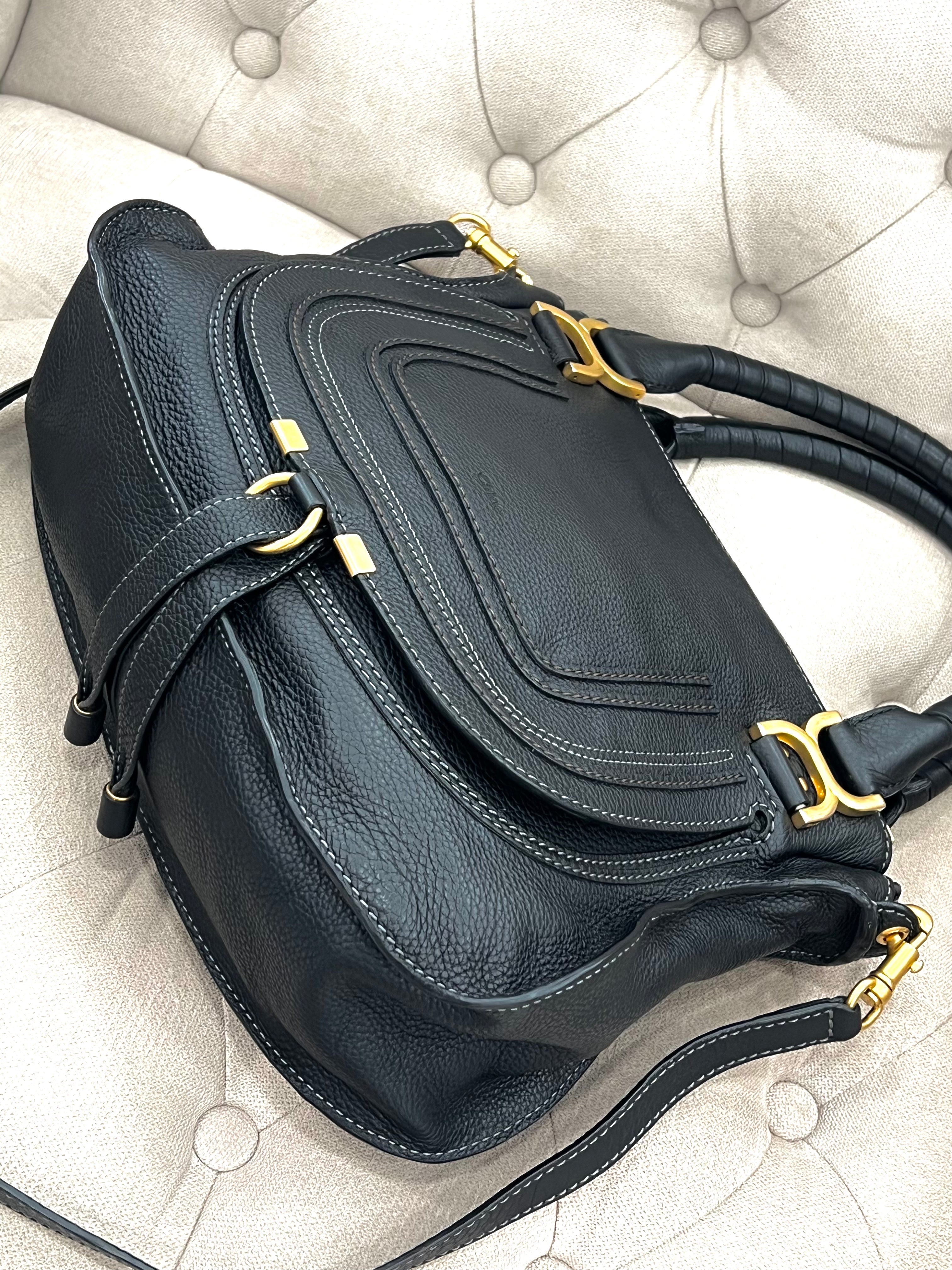 CHLOÉ MEDIUM MARCIE GRAINED CALFSKIN LEATHER BAG