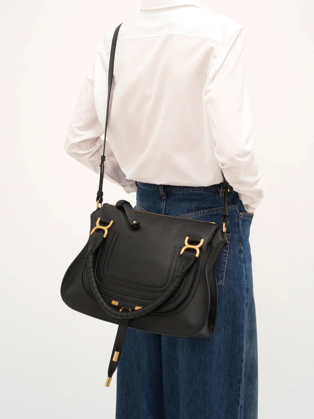CHLOÉ MEDIUM MARCIE CALFSKIN LEATHER DOUBLE CARRY SATCHEL BAG