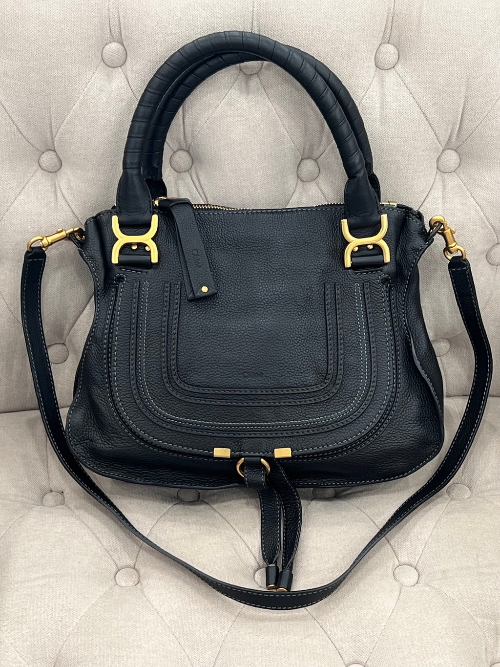 CHLOÉ MEDIUM MARCIE GRAINED CALFSKIN LEATHER BAG