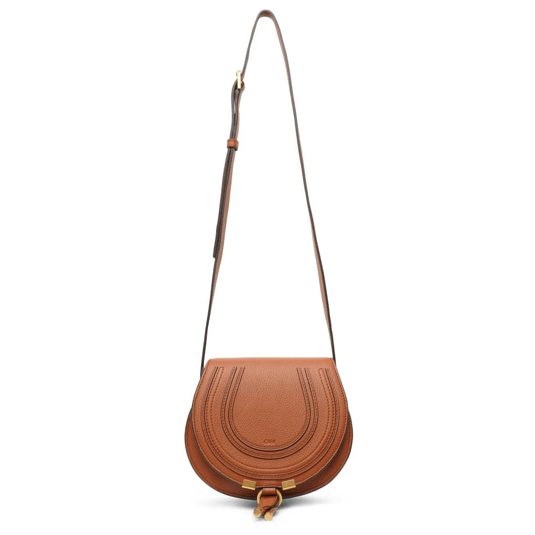 CHLOÉ GRAINED LEATHER SMALL MARCIE SADDLE CROSSBODY BAG