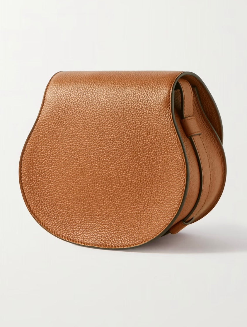 CHLOÉ GRAINED LEATHER SMALL MARCIE SADDLE CROSSBODY BAG