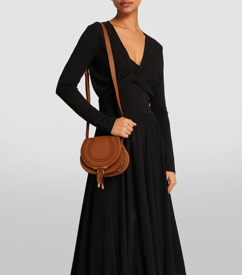 CHLOÉ GRAINED LEATHER SMALL MARCIE SADDLE CROSSBODY BAG