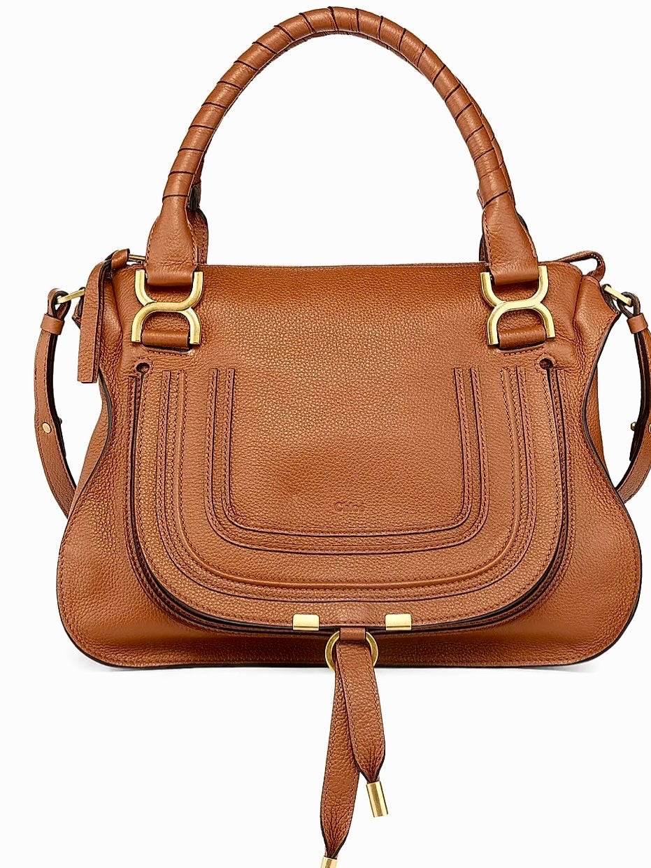 CHLOÉ MEDIUM MARCIE CALFSKIN LEATHER BAG IN TAN