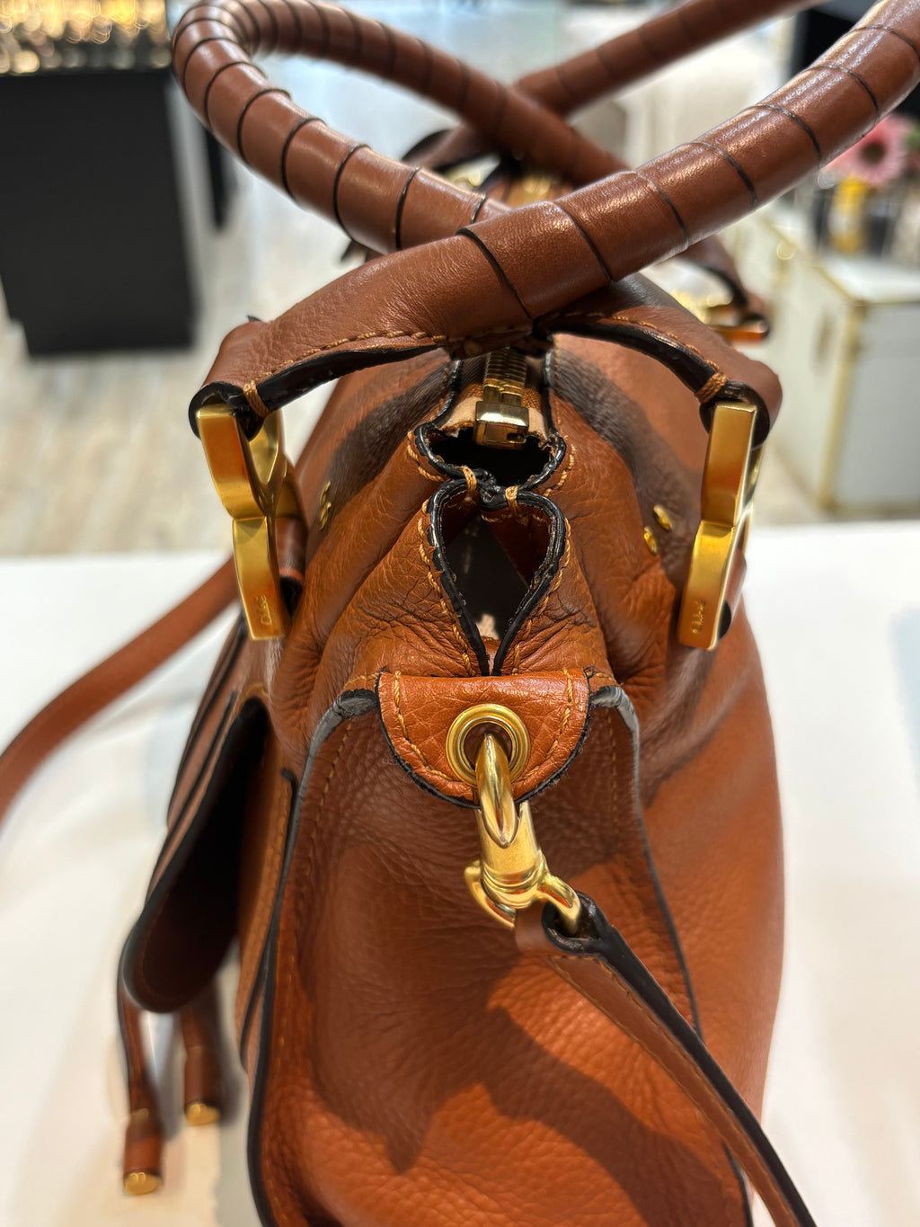CHLOÉ MEDIUM MARCIE CALFSKIN LEATHER BAG IN TAN