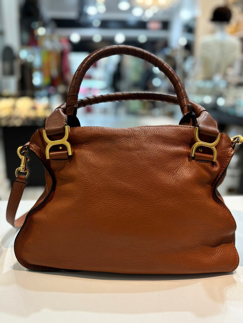 CHLOÉ MEDIUM MARCIE CALFSKIN LEATHER BAG IN TAN