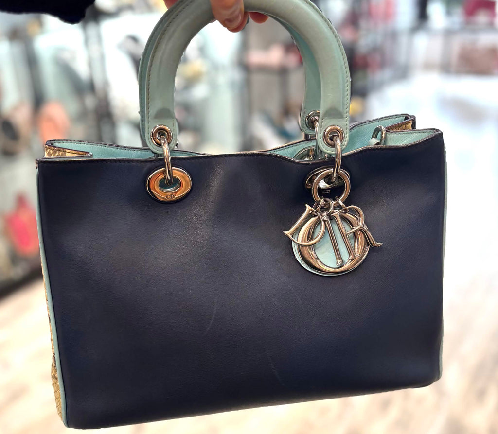 DIOR DIORISSIMO SMOOTH CALFSKIN PYTHON LEATHER TOTE BAG