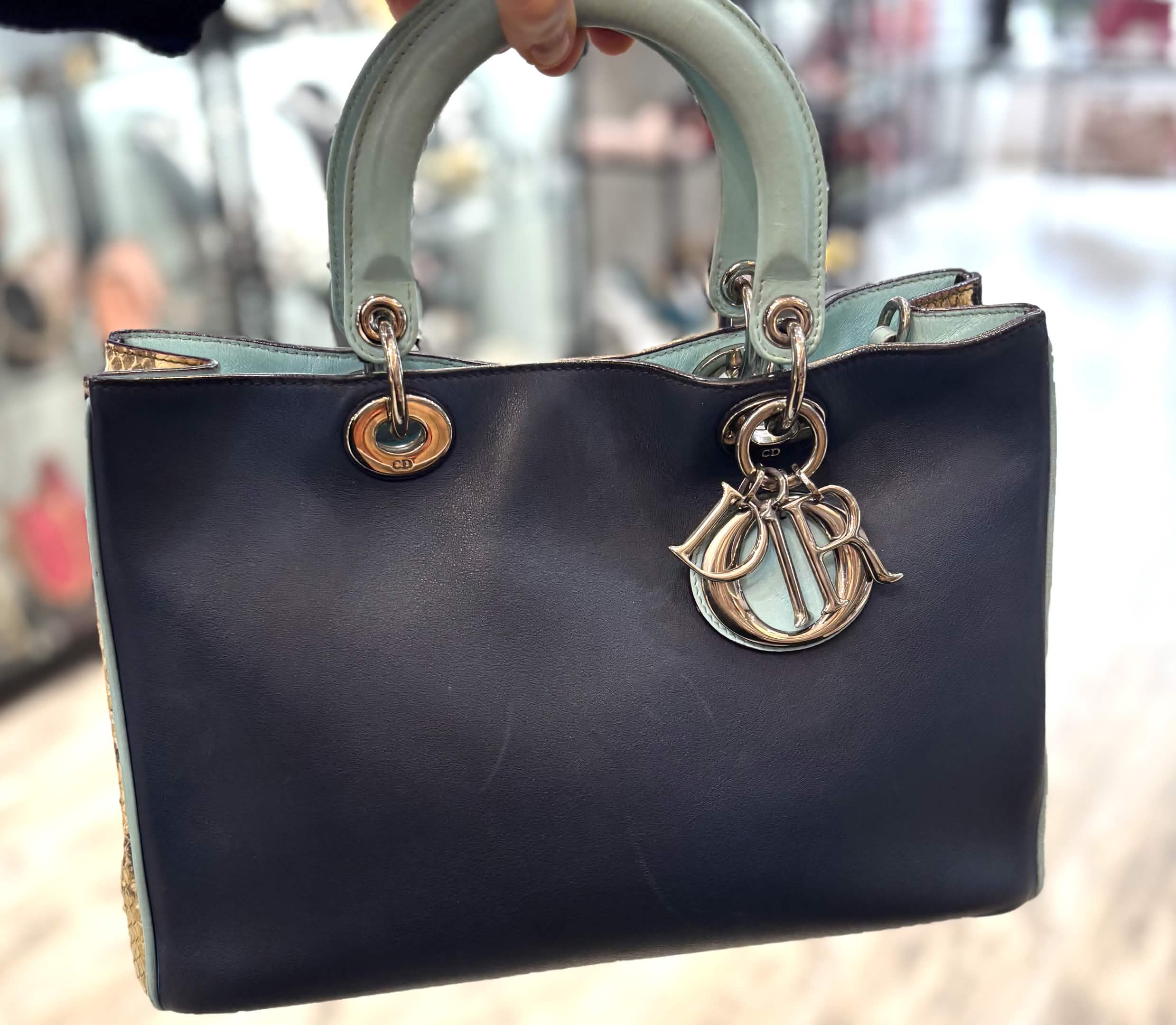DIOR DIORISSIMO SMOOTH CALFSKIN PYTHON LEATHER TOTE BAG