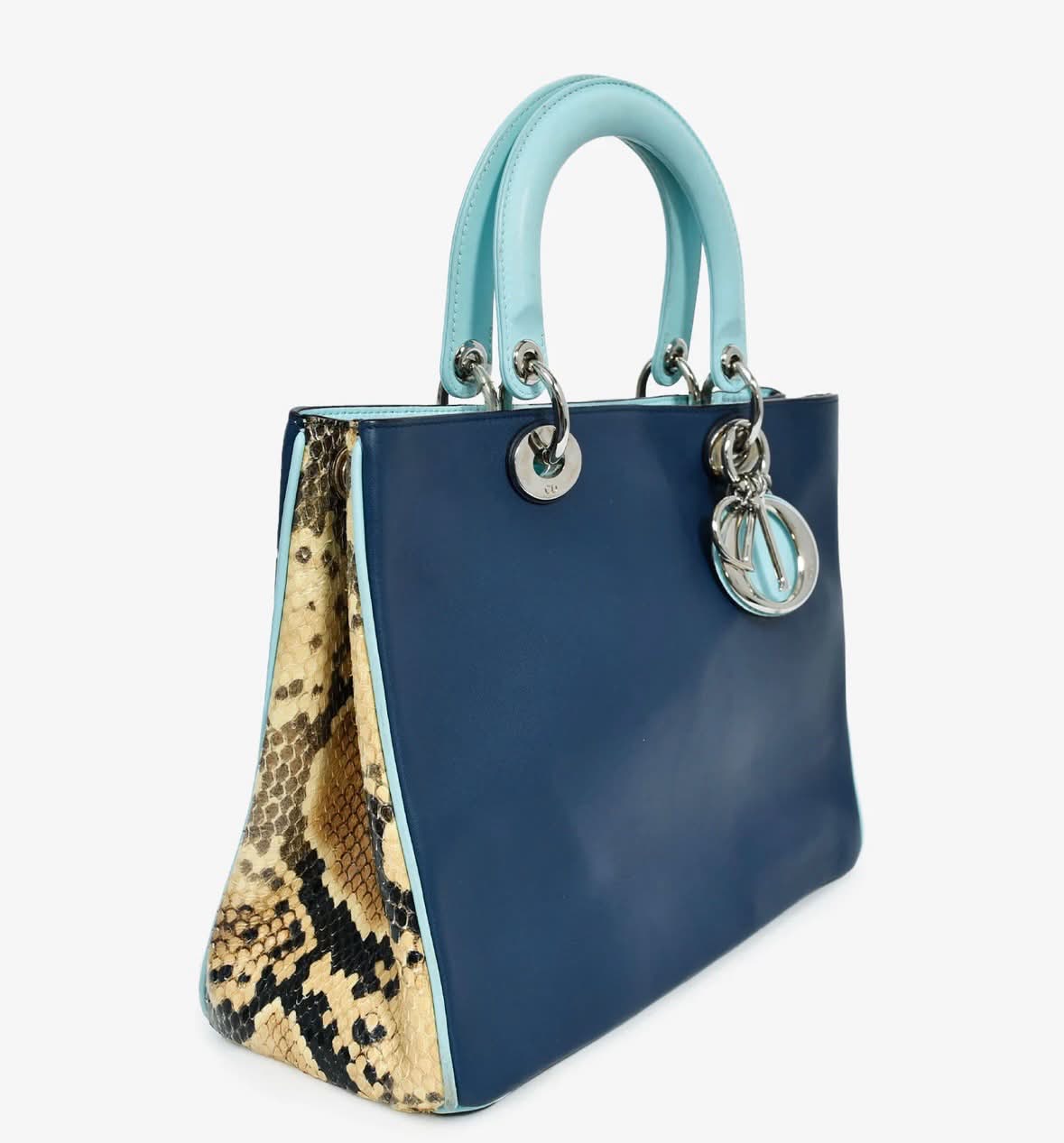 DIOR DIORISSIMO SMOOTH CALFSKIN PYTHON LEATHER TOTE BAG