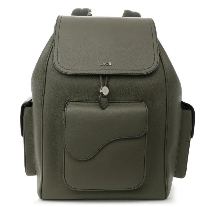 CHRISTIAN DIOR GRAINED CALFSKIN SADDLE DRAWSTRING BACKPACK