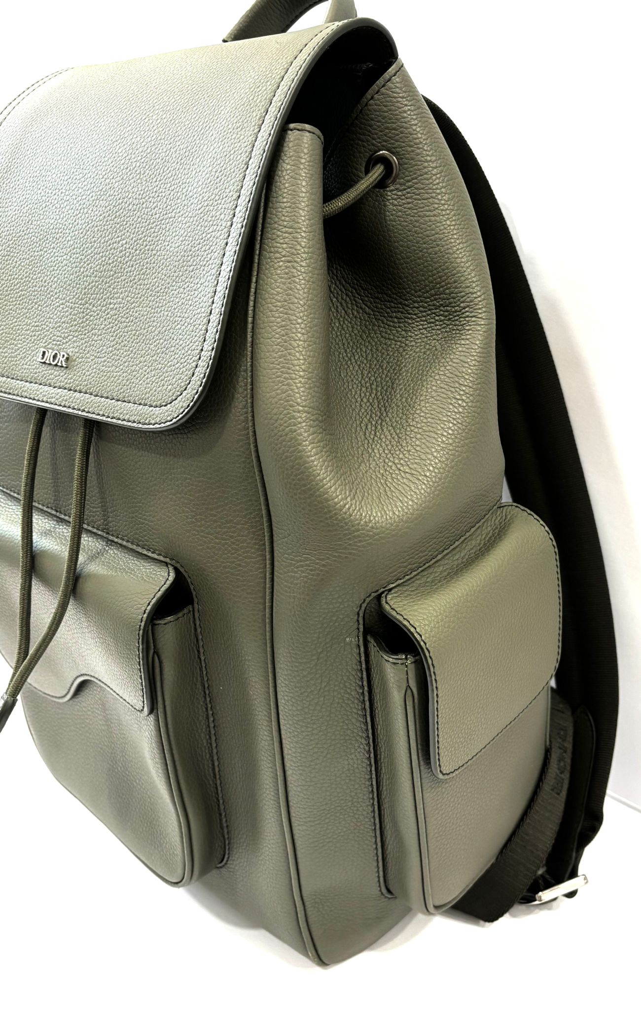 CHRISTIAN DIOR GRAINED CALFSKIN SADDLE DRAWSTRING BACKPACK