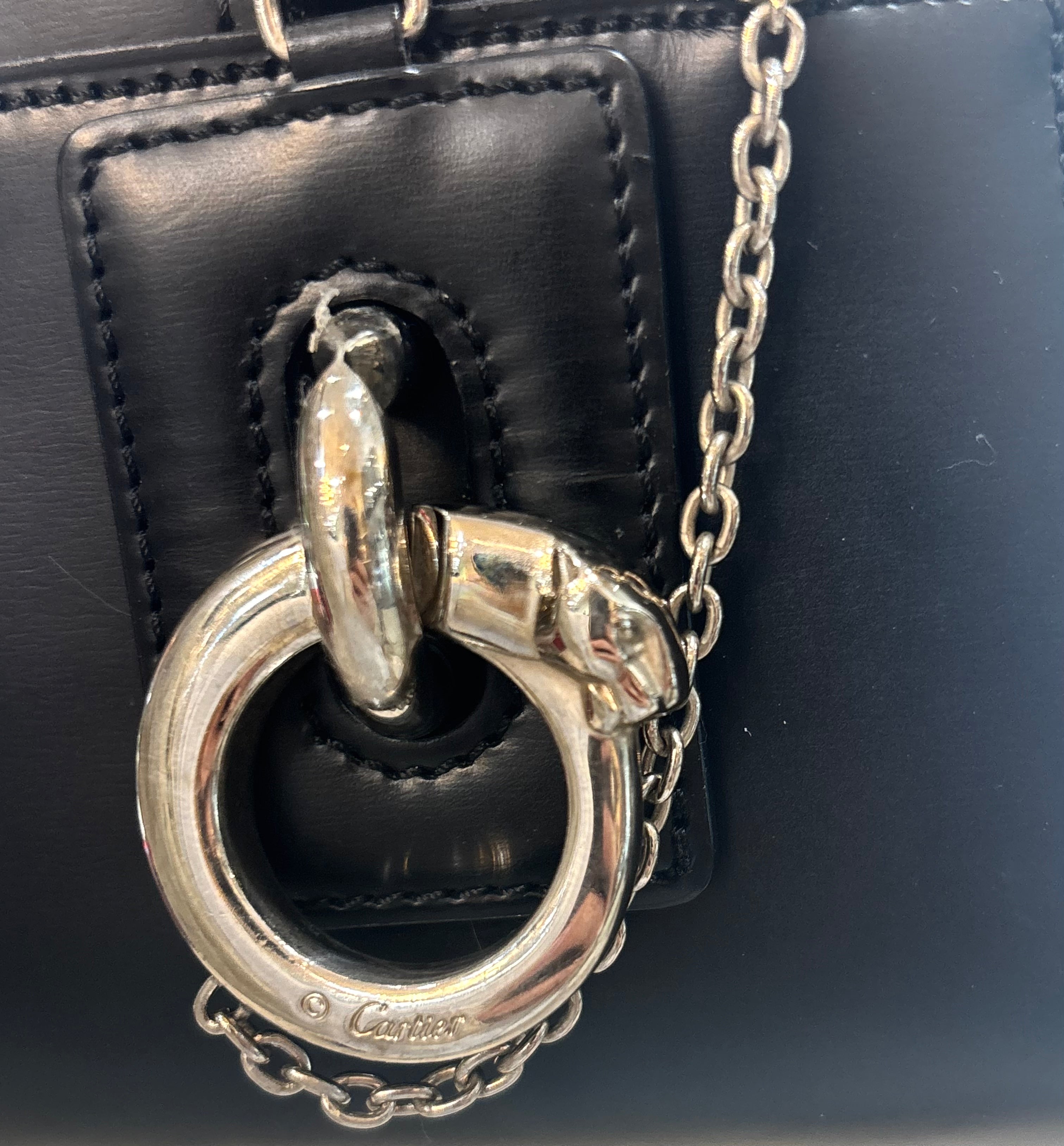 CARTIER VINTAGE PANTHÈRE CALFSKIN LEATHER HANDBANG