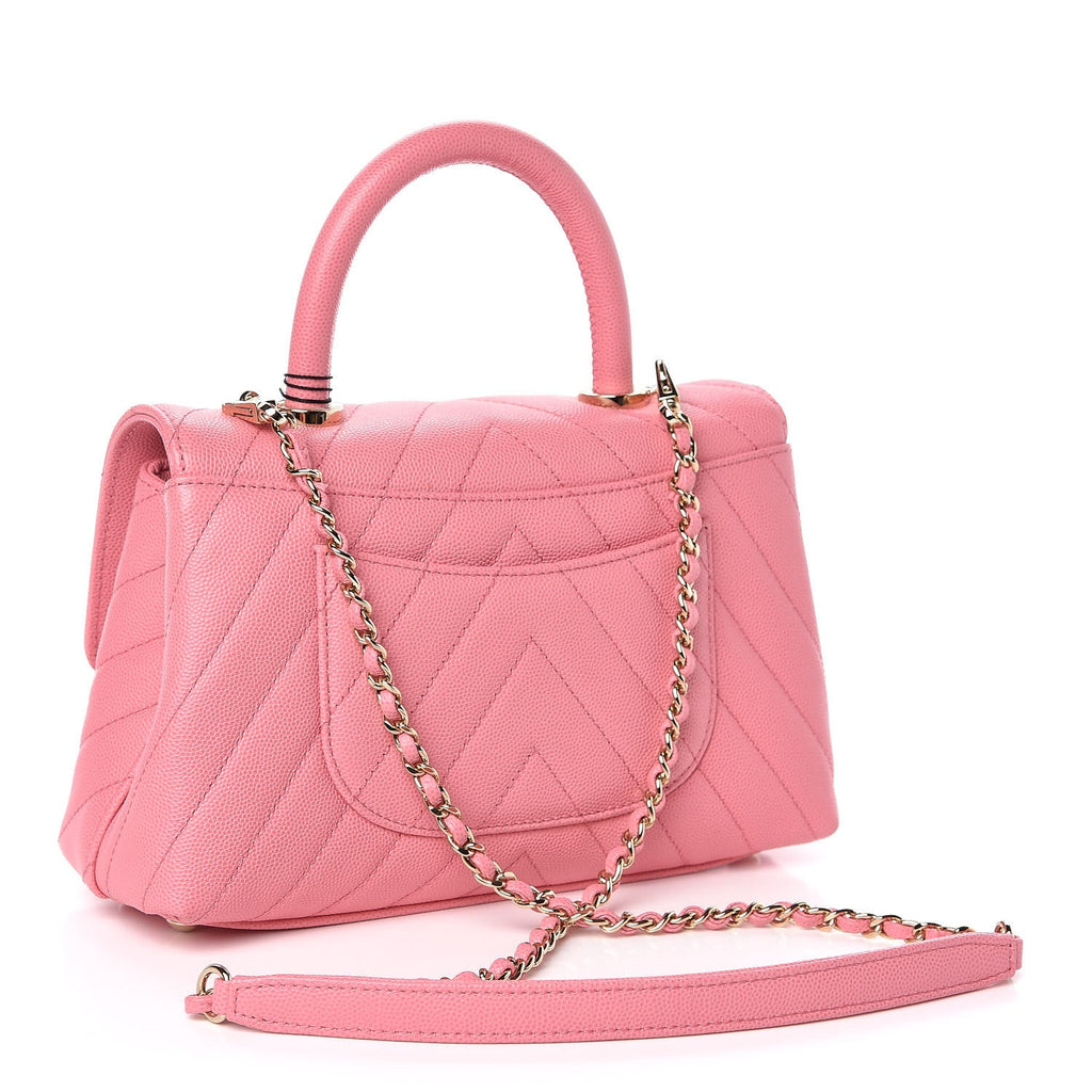 CHANEL CAVIAR CHEVRON QUILTED SMALL COCO HANDLE FLAP BAG