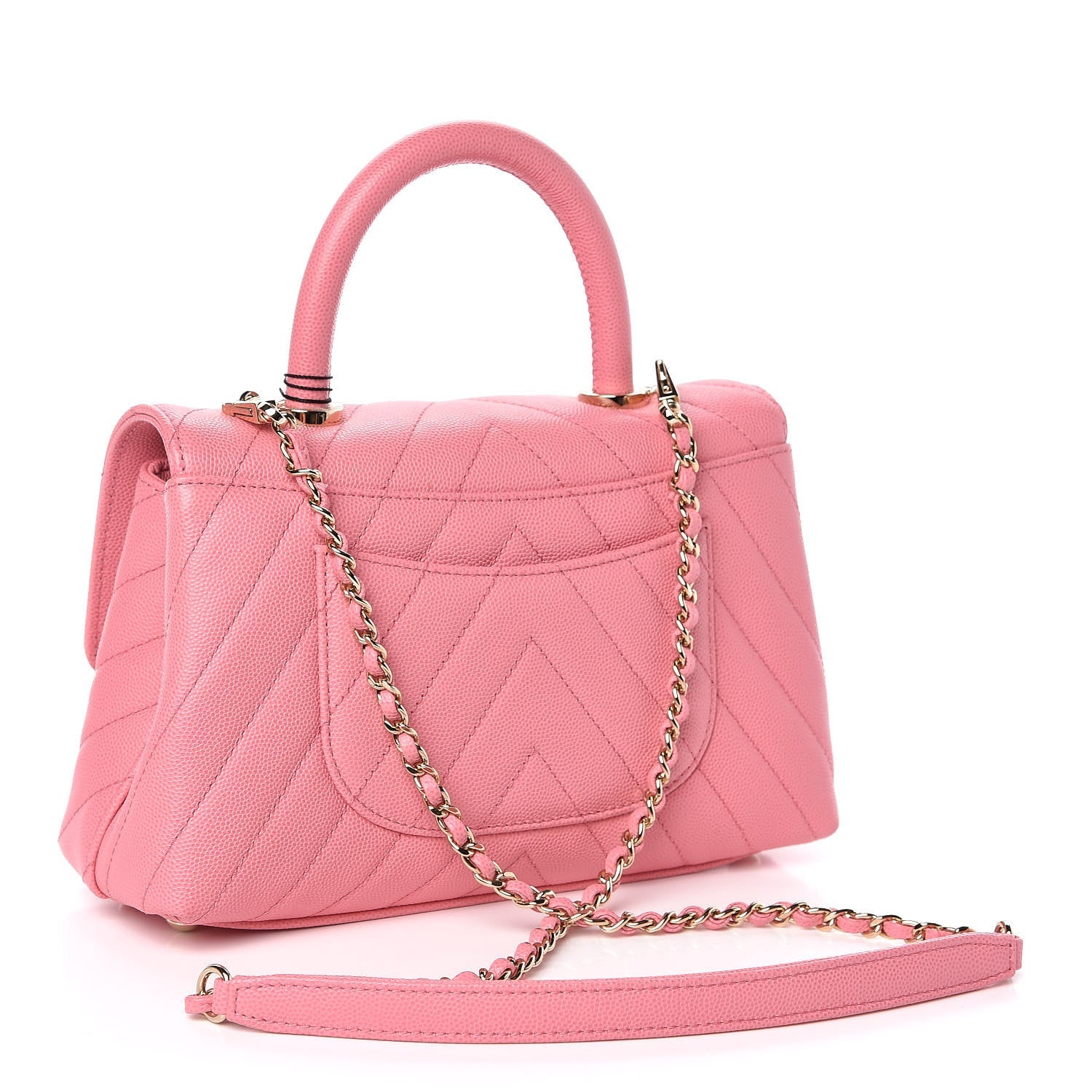 CHANEL CAVIAR CHEVRON QUILTED SMALL COCO HANDLE FLAP BAG