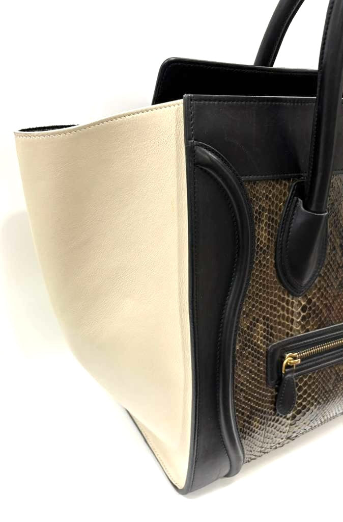 CÉLINE CALFSKIN LEATHER & PYTHON MINI LUGGAGE TOTE BAG