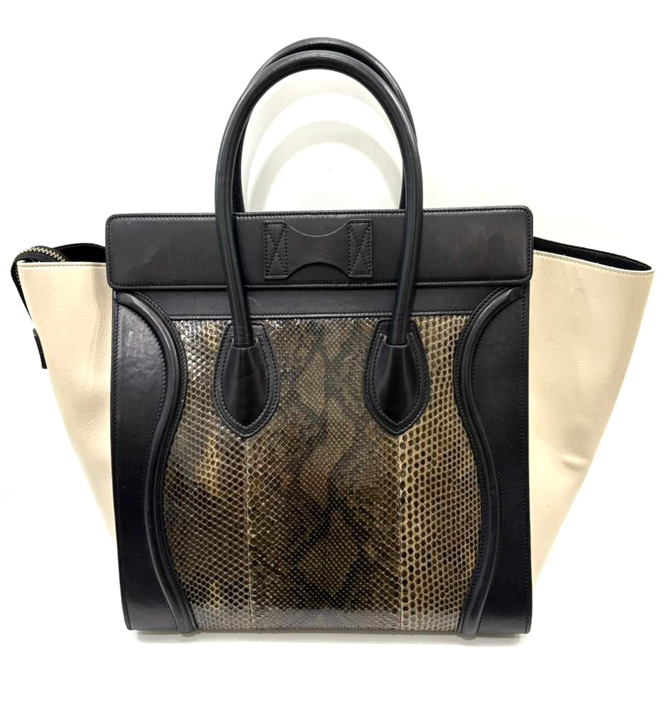 CÉLINE CALFSKIN LEATHER & PYTHON MINI LUGGAGE TOTE BAG