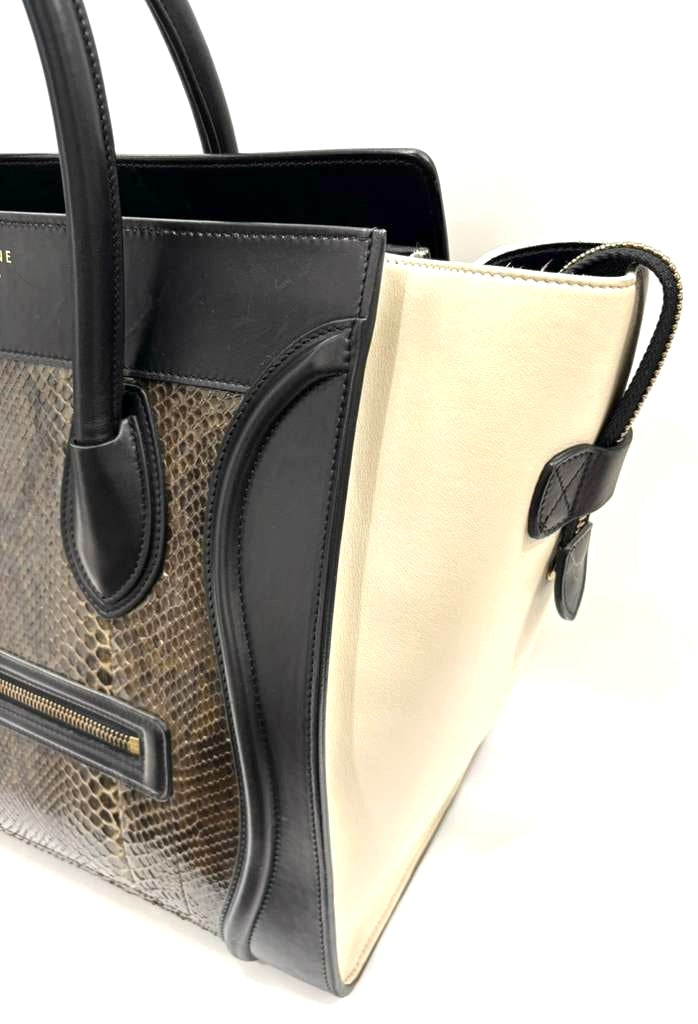 CÉLINE CALFSKIN LEATHER & PYTHON MINI LUGGAGE TOTE BAG