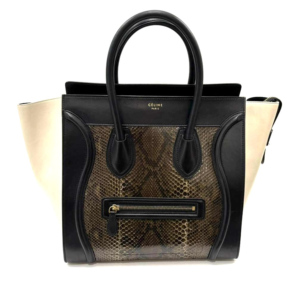 CÉLINE CALFSKIN LEATHER & PYTHON MINI LUGGAGE TOTE BAG