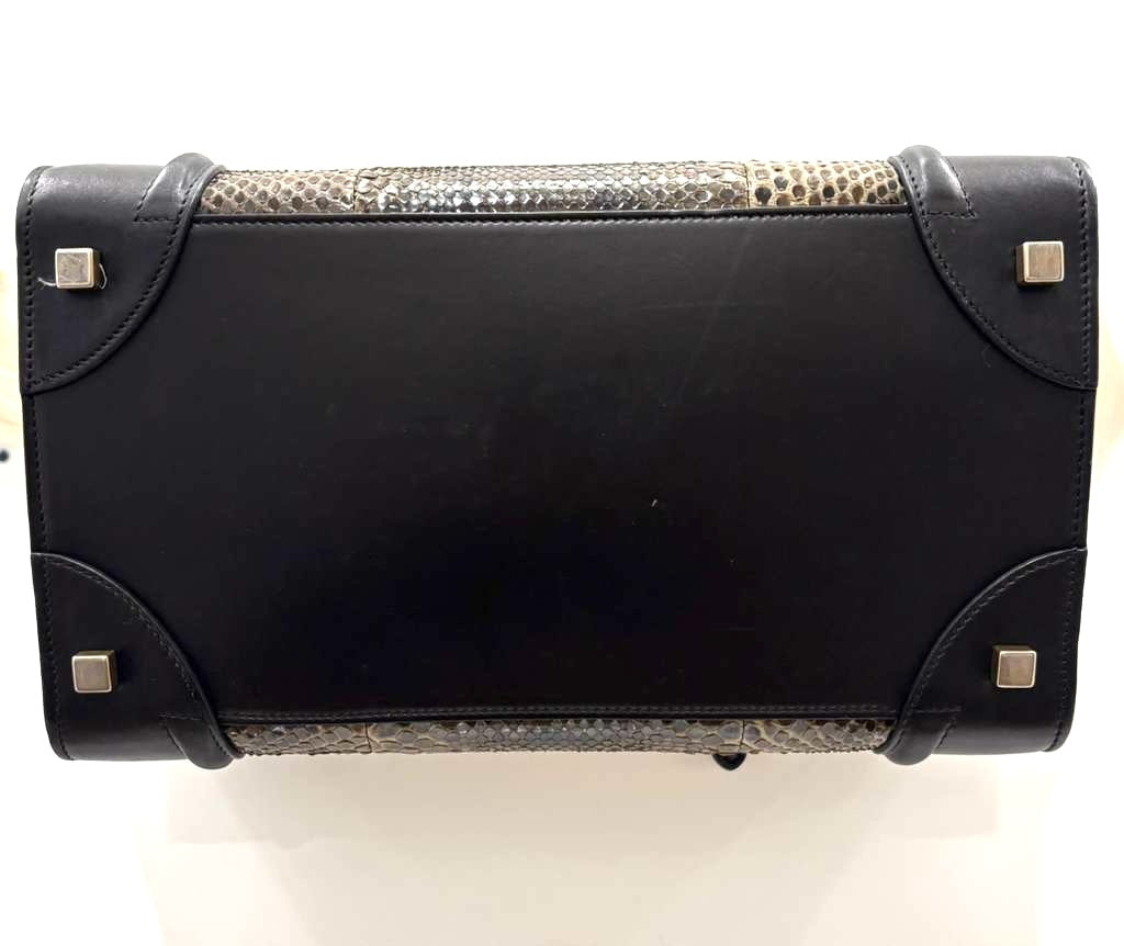 CÉLINE CALFSKIN LEATHER & PYTHON MINI LUGGAGE TOTE BAG