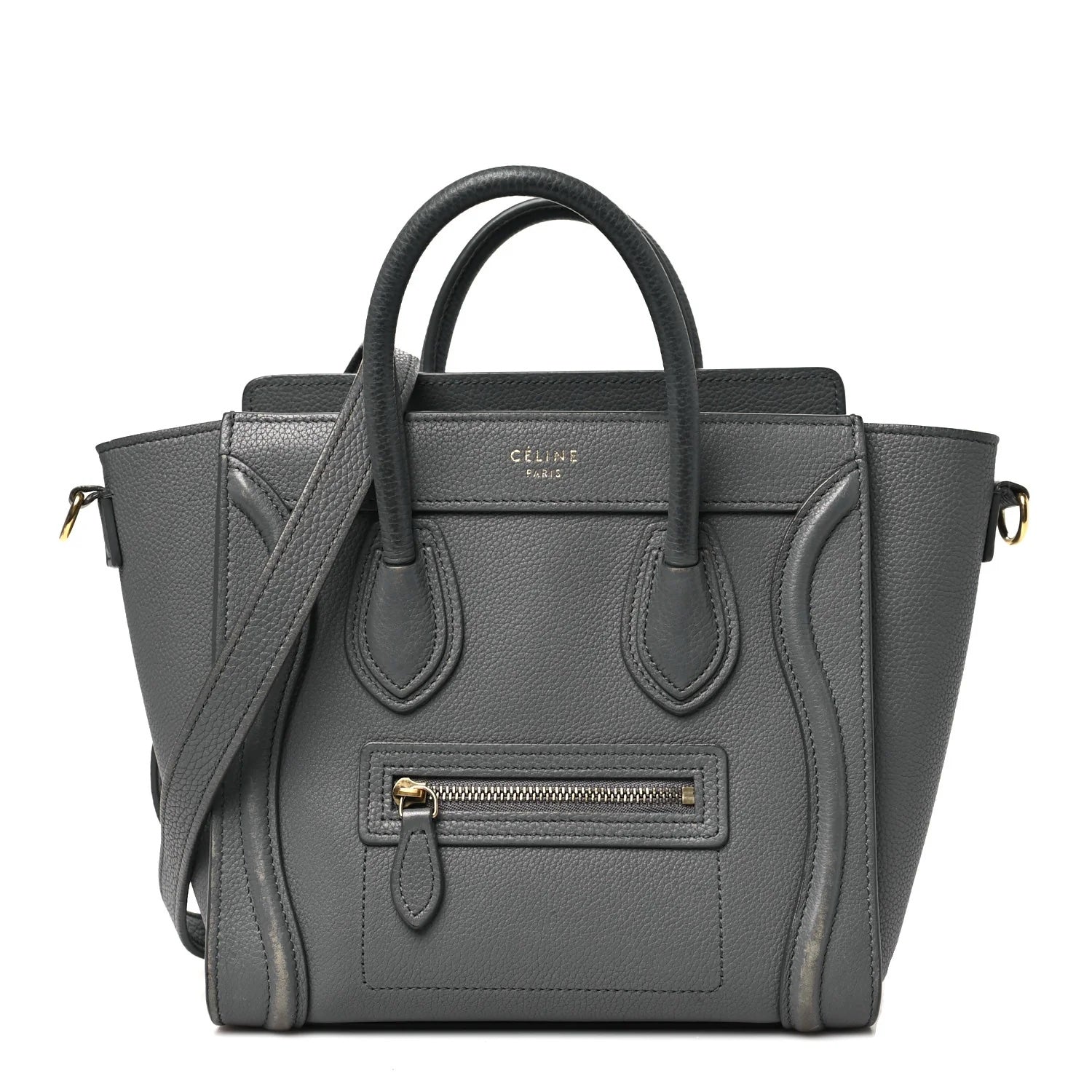 CÉLINE DRUMMED CALFSKIN LEATHER NANO LUGGAGE SHOPPER BAG