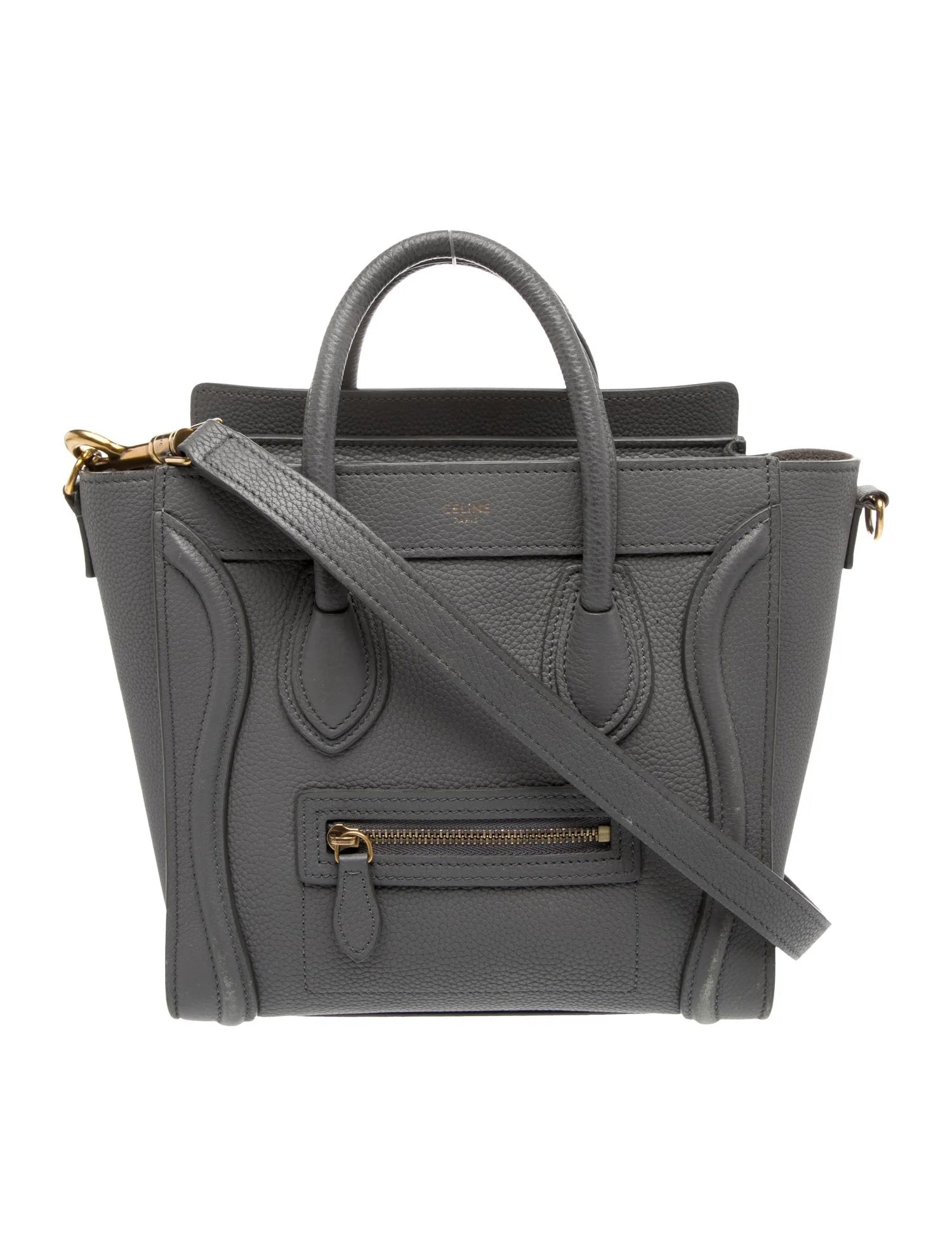 CÉLINE DRUMMED CALFSKIN LEATHER NANO LUGGAGE SHOPPER BAG