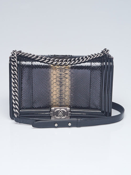 CHANEL PYTHON AND PATENT LEATHER MEDIUM BOY BAG
