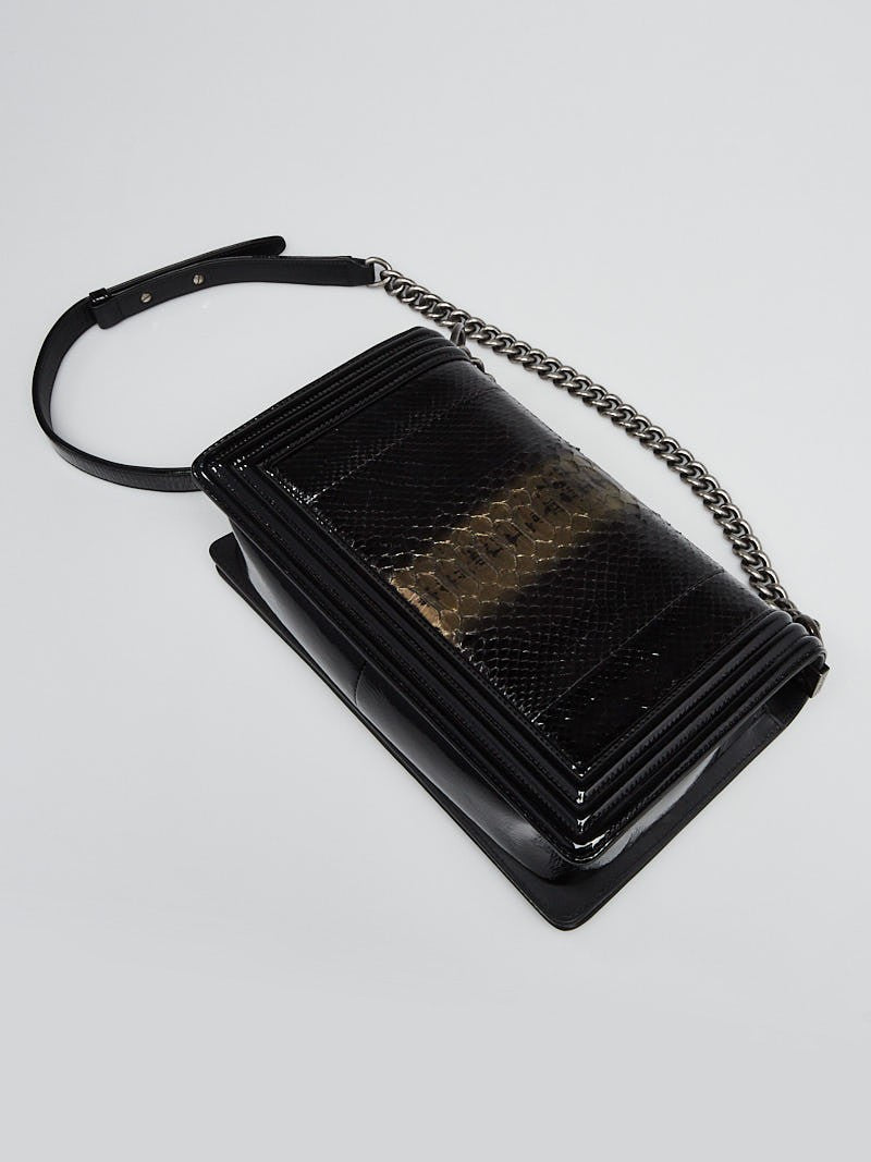 CHANEL PYTHON AND PATENT LEATHER MEDIUM BOY BAG