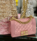 CHANEL QUILTED METALLIC PINK CALFSKIN SMALL BOY FLAP BAG