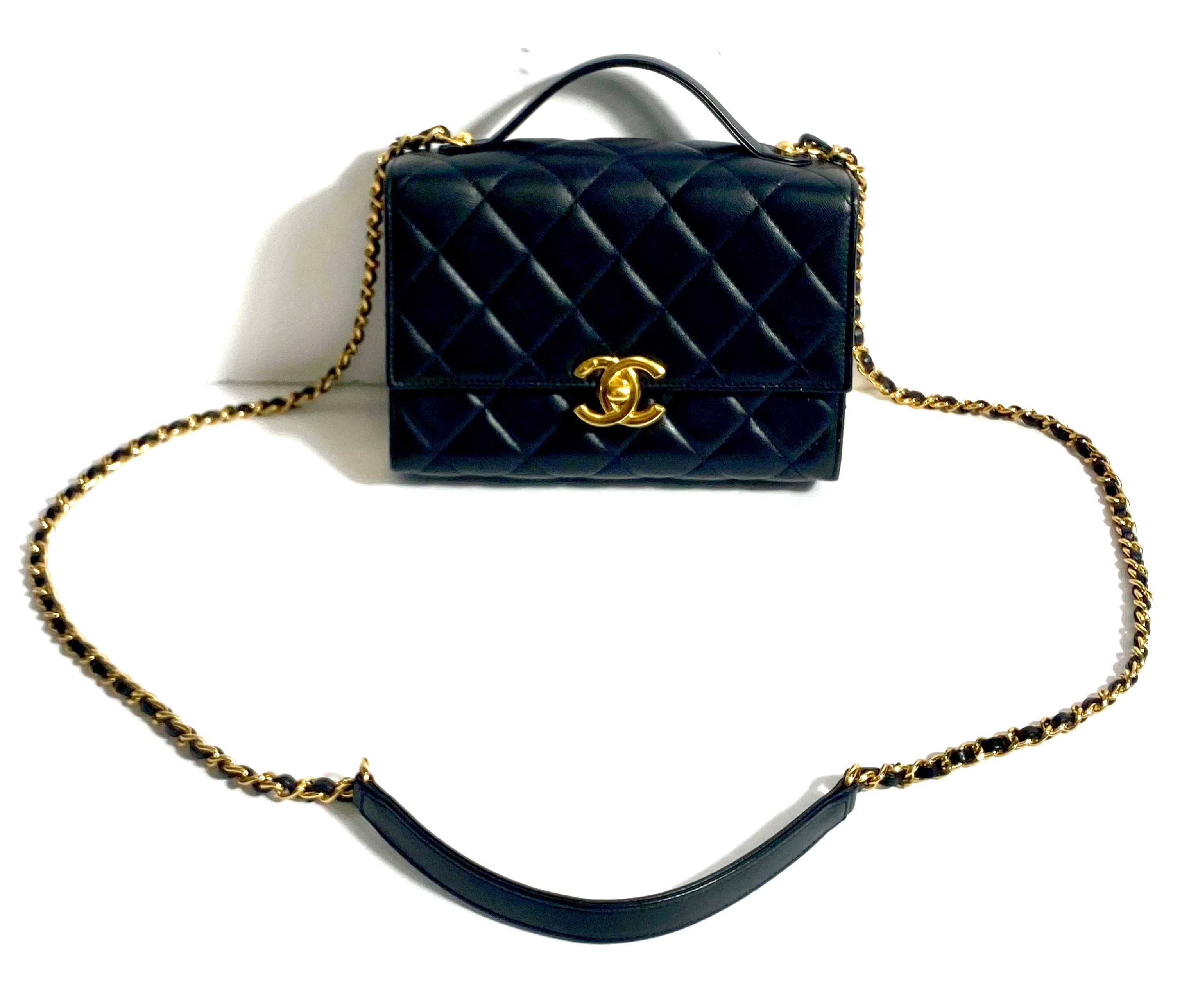 CHANEL CC LAMBSKIN QUILTED  GOLDEN PLATE MINI FLAP BAG