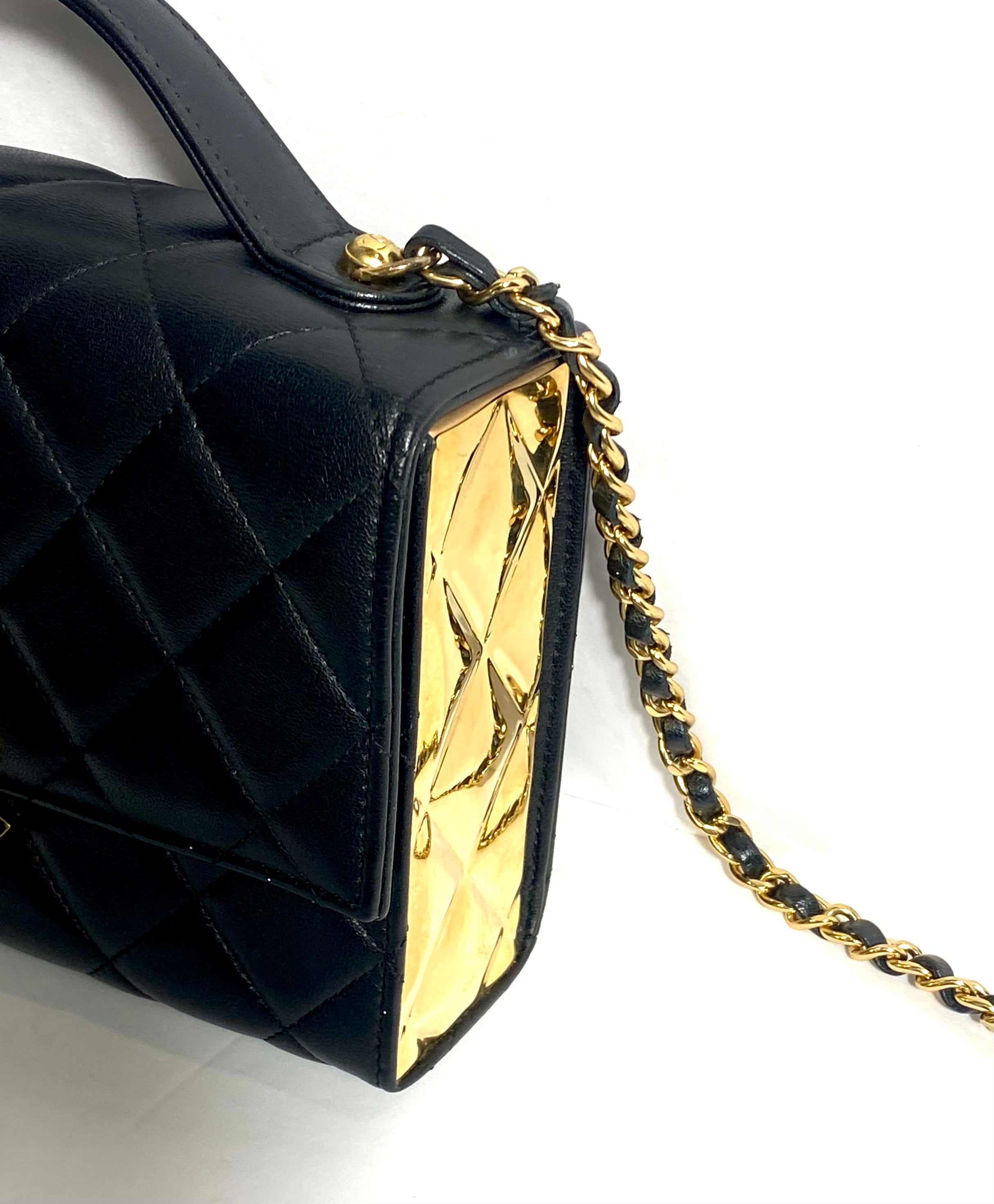 CHANEL CC LAMBSKIN QUILTED  GOLDEN PLATE MINI FLAP BAG