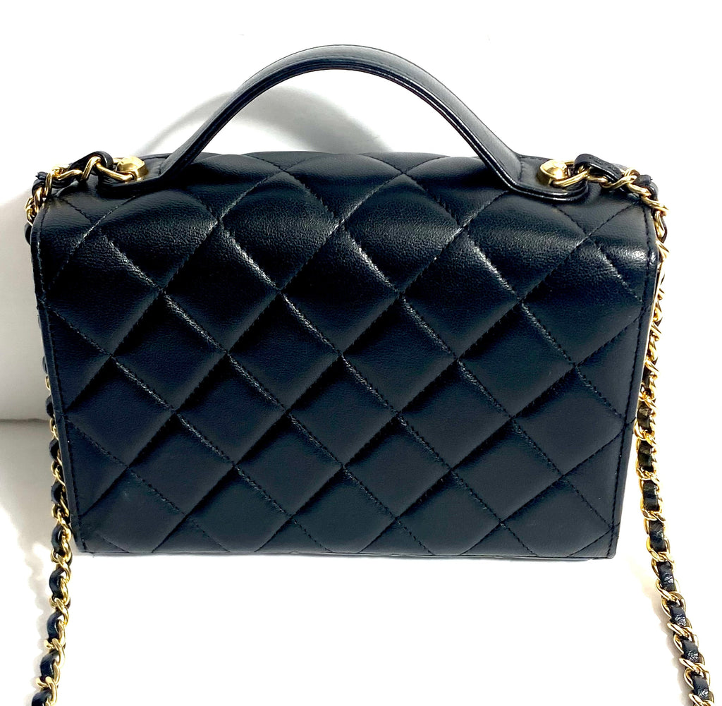 CHANEL CC LAMBSKIN QUILTED  GOLDEN PLATE MINI FLAP BAG