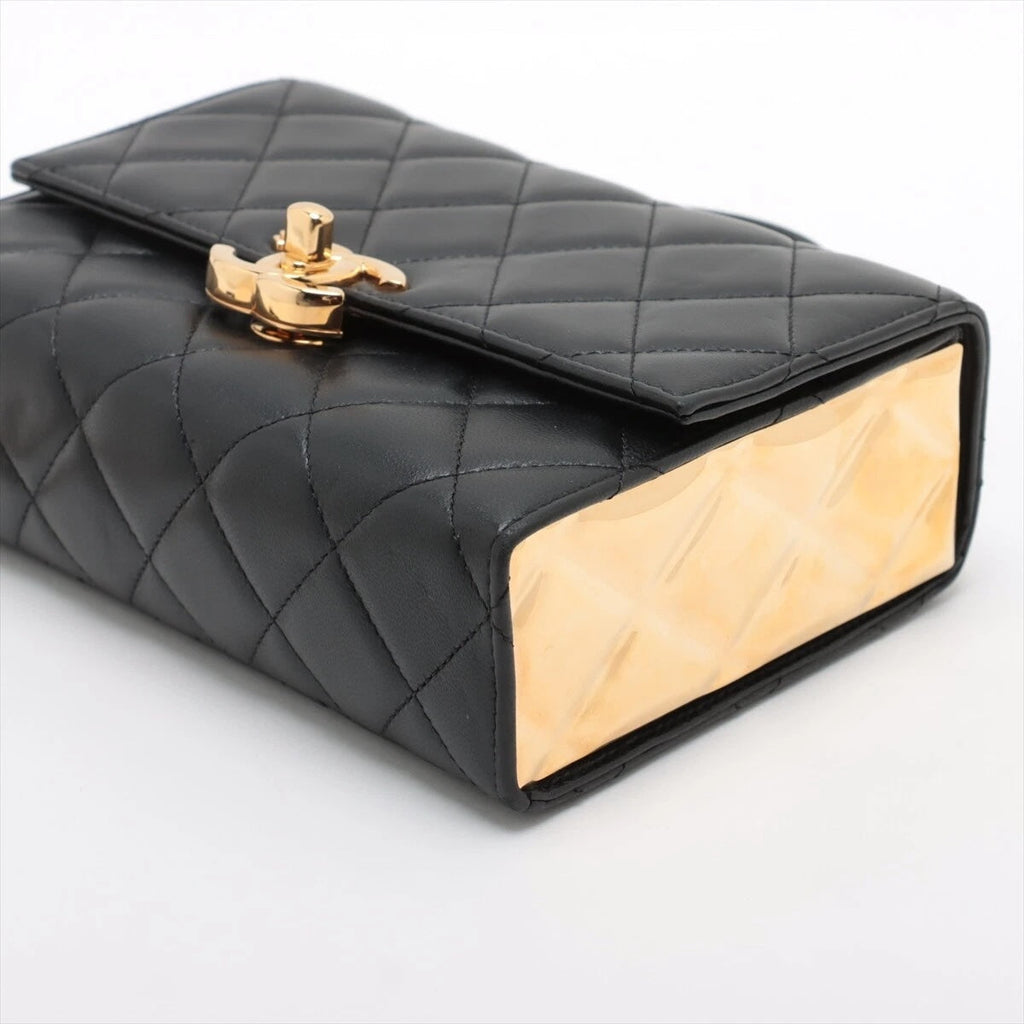 CHANEL CC LAMBSKIN QUILTED  GOLDEN PLATE MINI FLAP BAG
