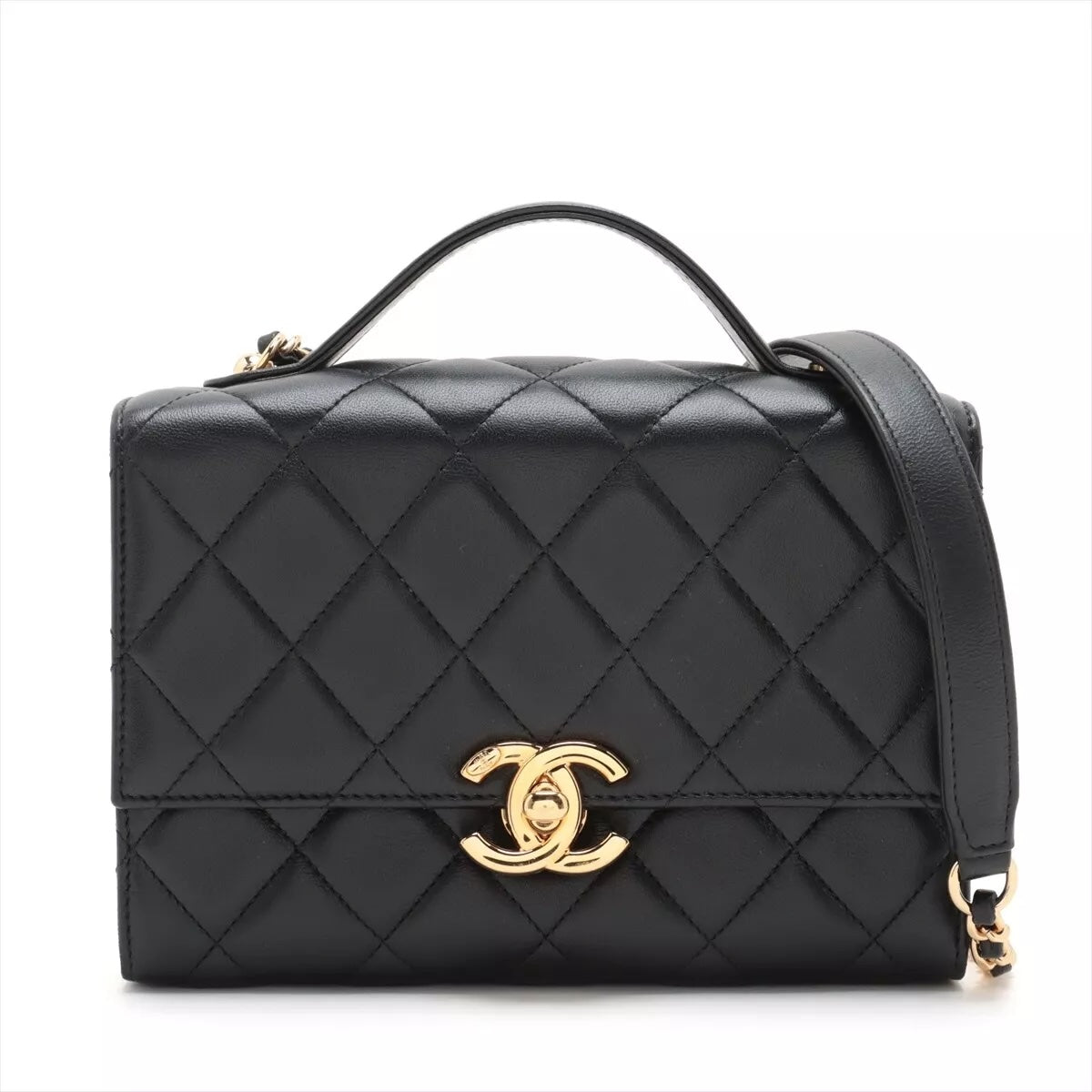 CHANEL CC LAMBSKIN QUILTED  GOLDEN PLATE MINI FLAP BAG
