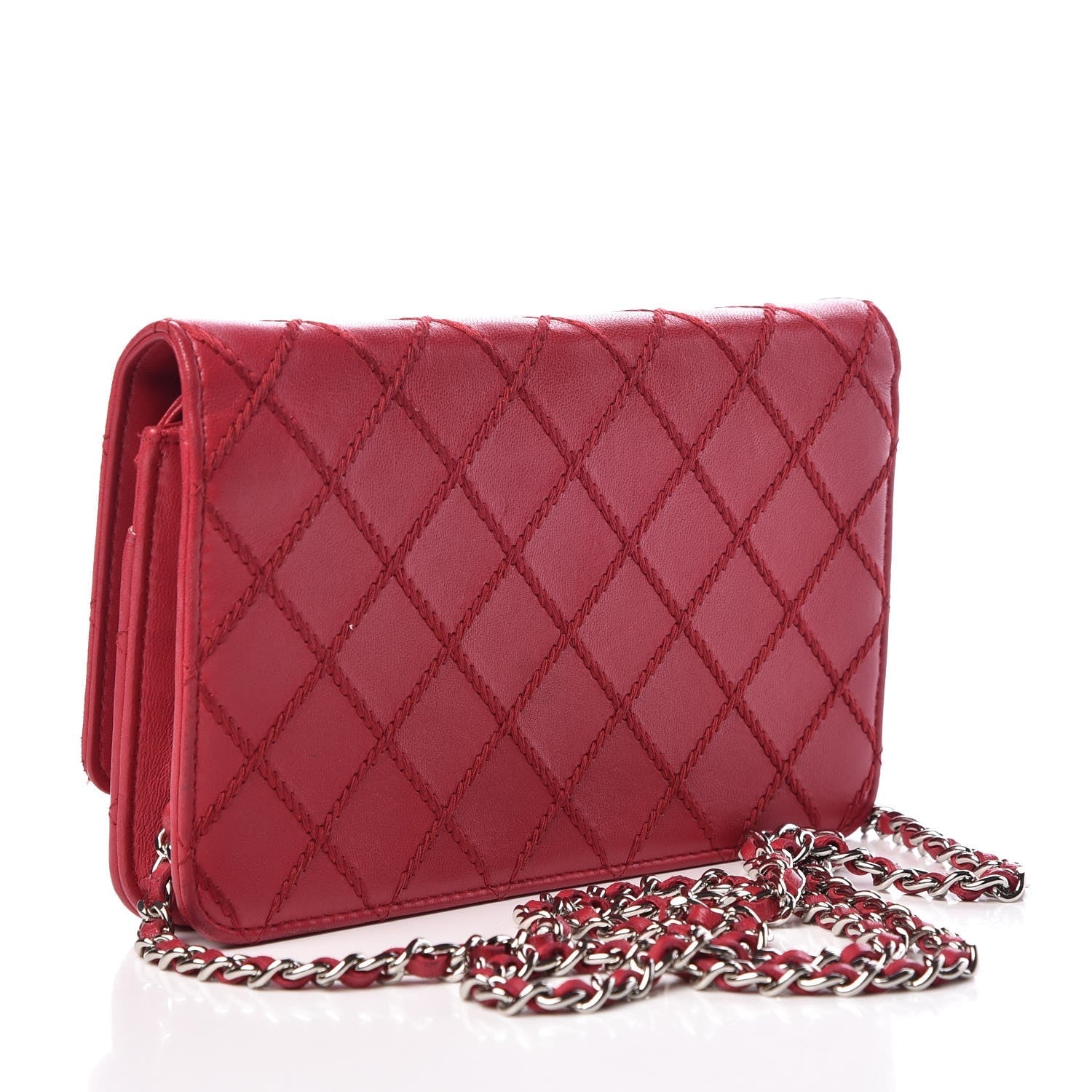 CHANEL CALFSKIN DIAMOND STITCH WALLET ON A CHAIN
