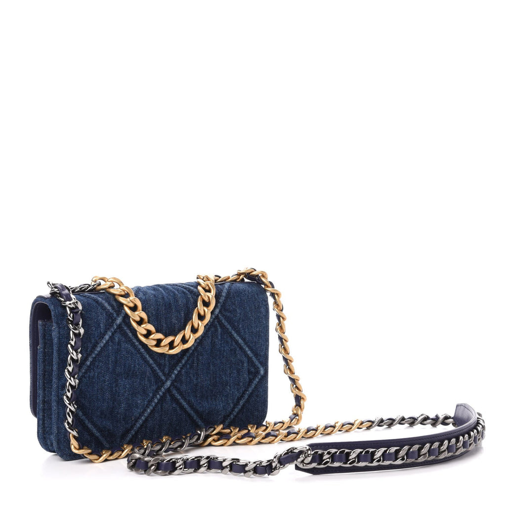 CHANEL DENIM QUILTED CHANEL 19 WALLET ON CHAIN