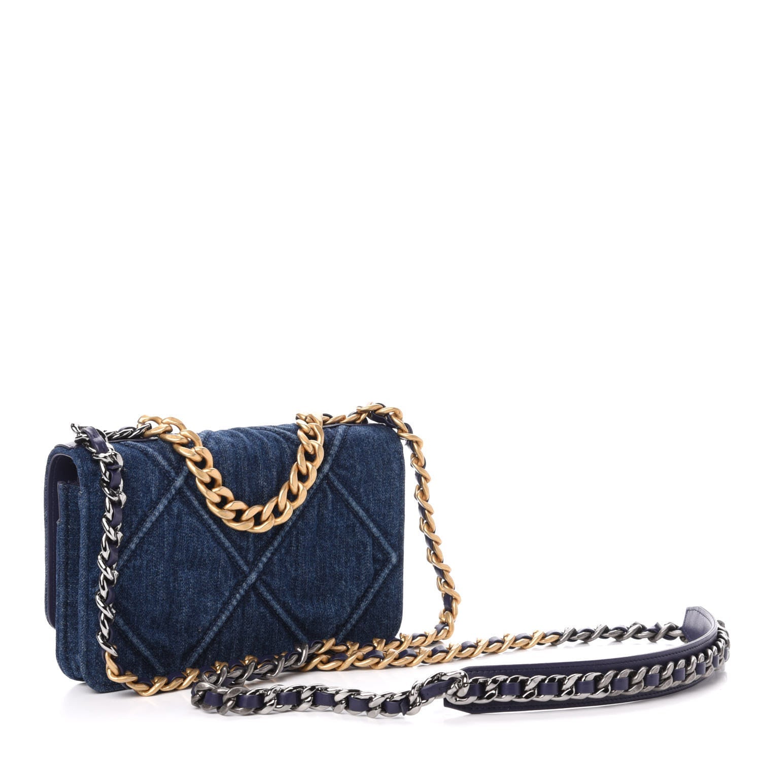 CHANEL DENIM QUILTED CHANEL 19 WALLET ON CHAIN