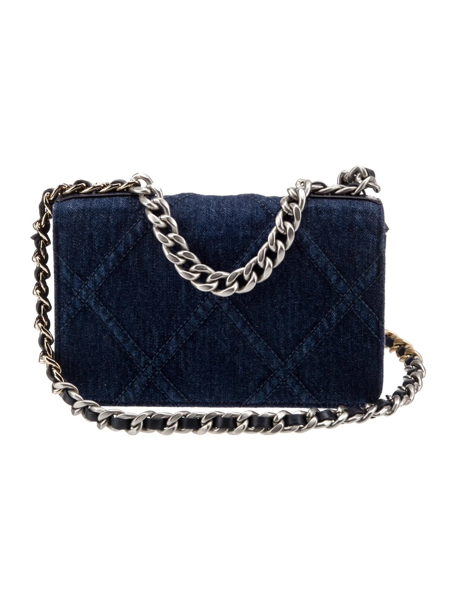 CHANEL DENIM QUILTED CHANEL 19 WALLET ON CHAIN