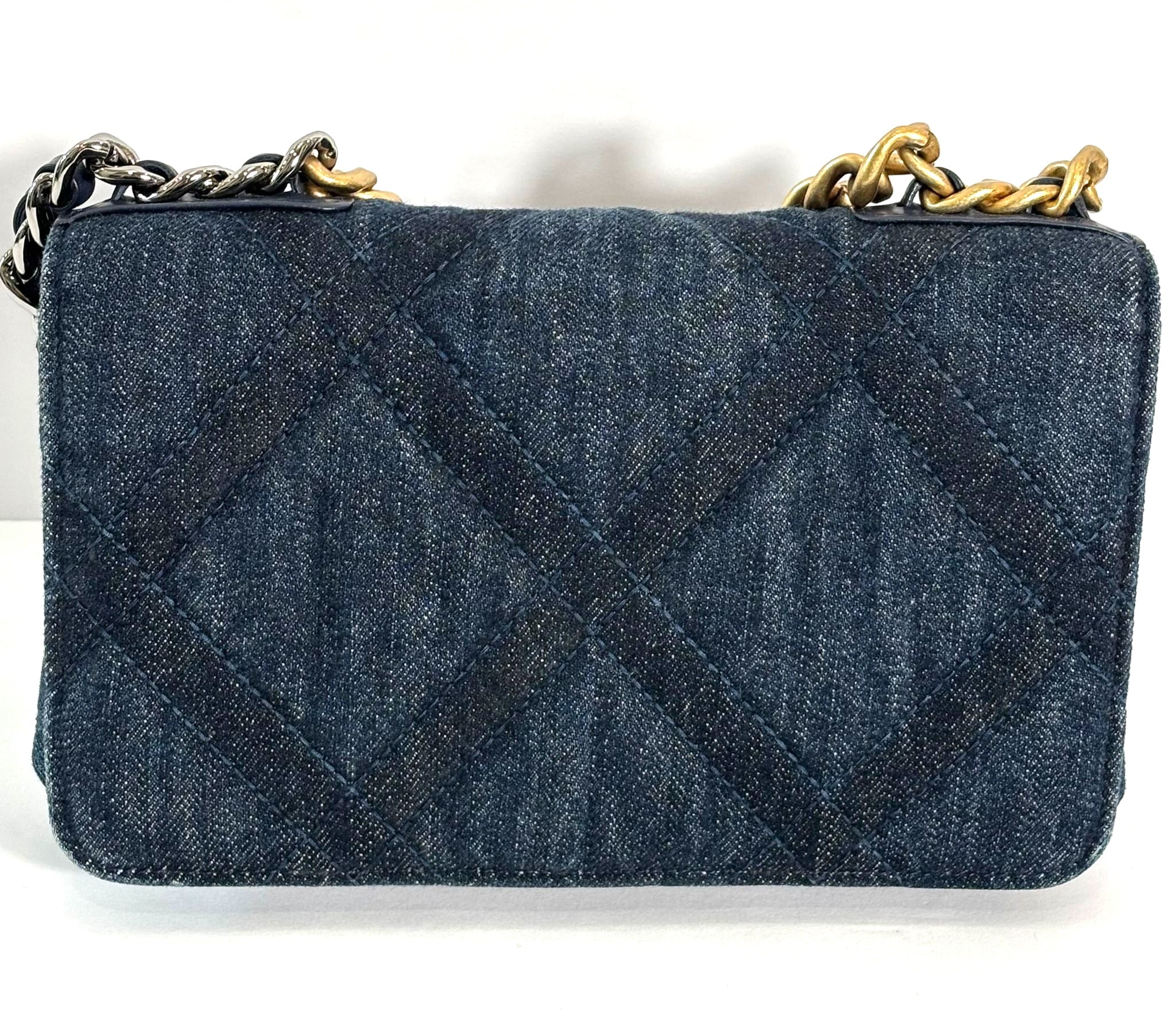 CHANEL DENIM QUILTED CHANEL 19 WALLET ON CHAIN