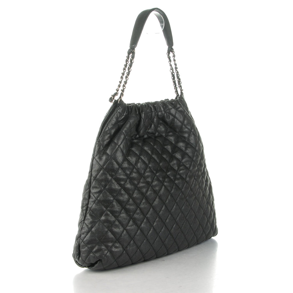 CHANEL GLAZED CAVIAR LEATHER QUILTED LARGE ELASTIC SHOULDER BAG