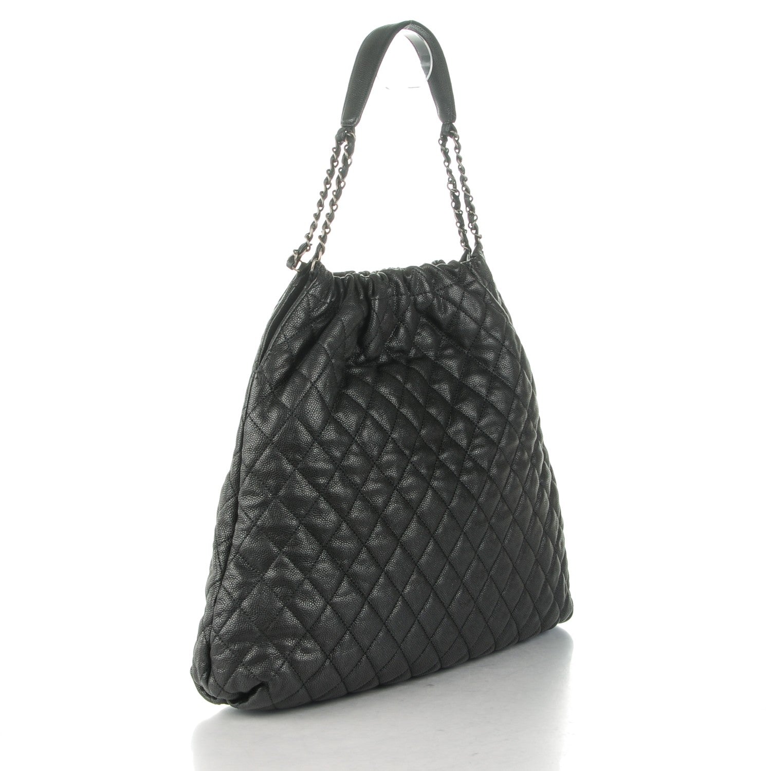 CHANEL GLAZED CAVIAR LEATHER QUILTED LARGE ELASTIC SHOULDER BAG