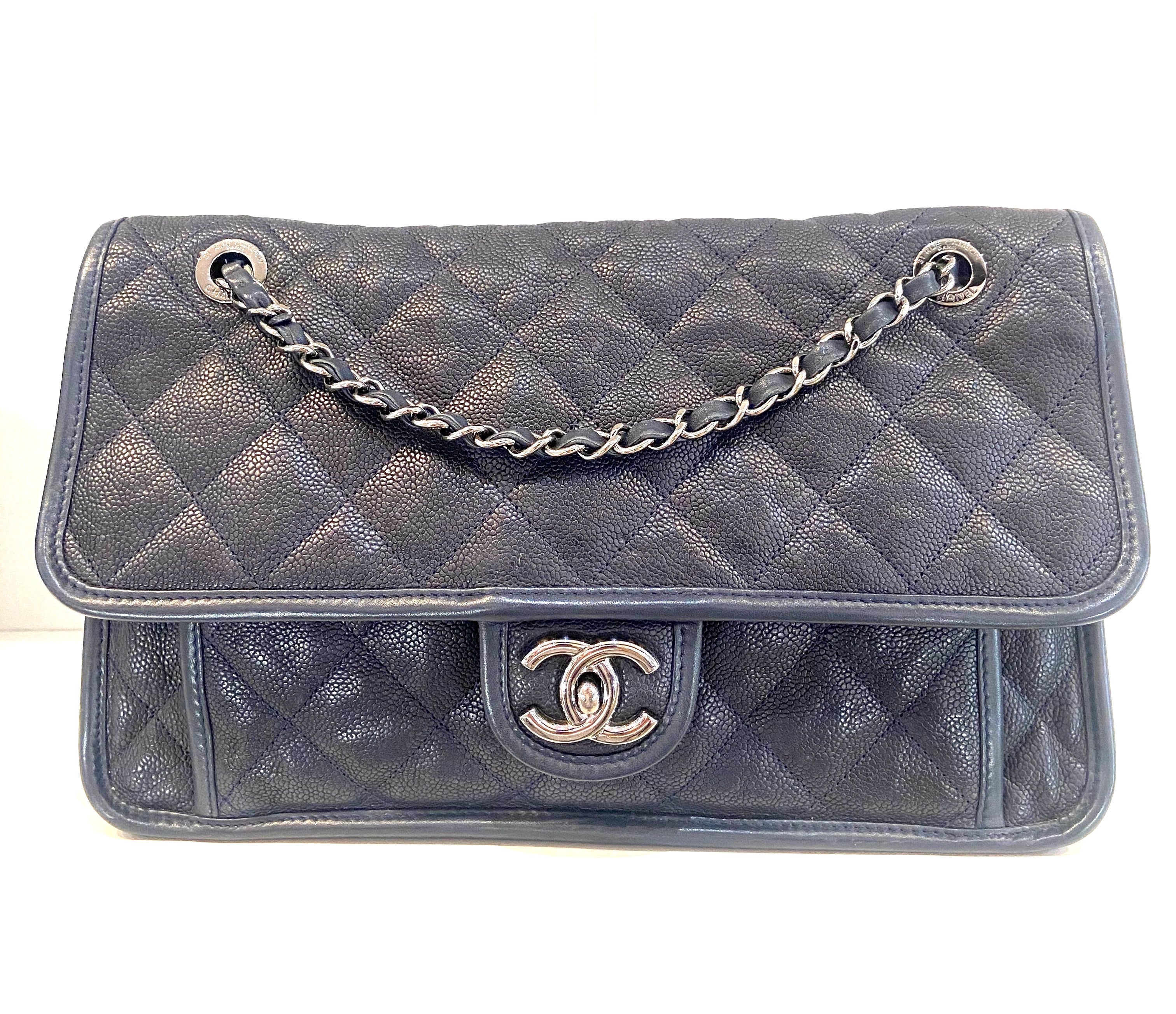 CHANEL FRENCH RIVIERA QUILTED CAVIAR MEDIUM FLAP BAG