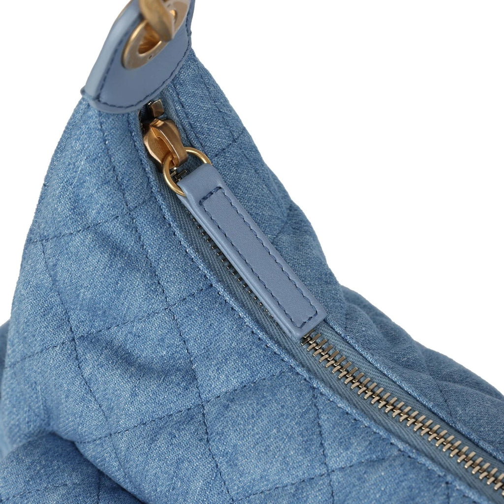 CHANEL LARGE CARGO QUILTED WASHED DENIM HOBO BAG