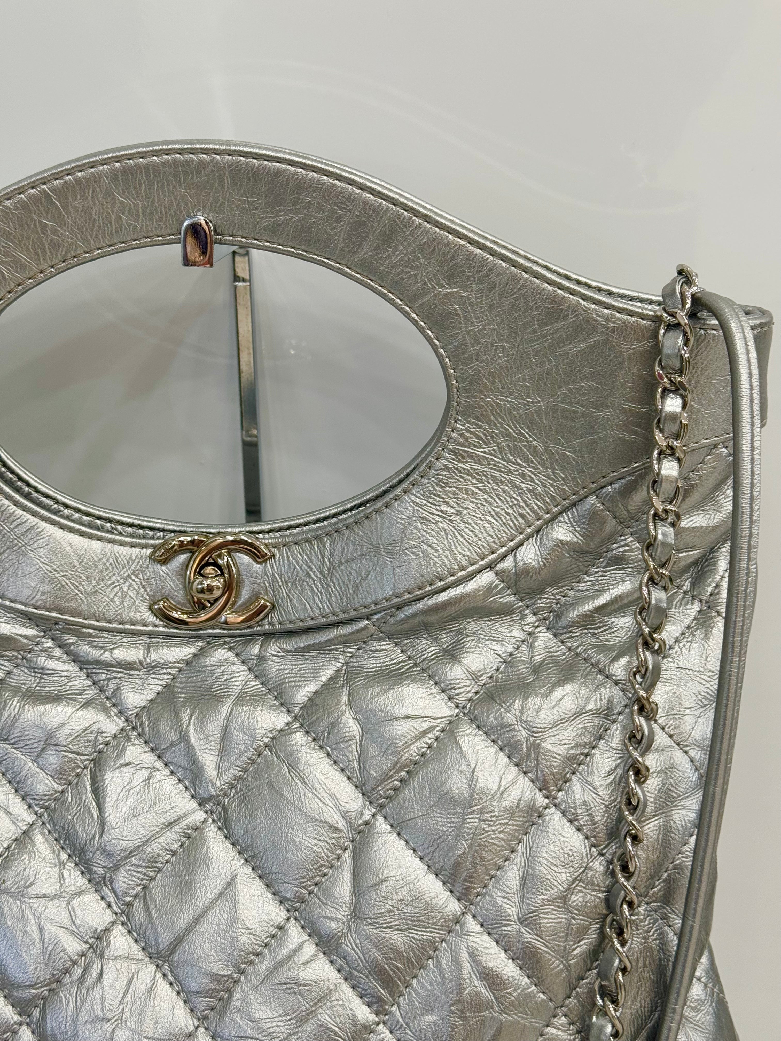 CHANEL METALLIC CRUMPLED CALFSKIN SMALL 31 SHOPPING TOTE BAG