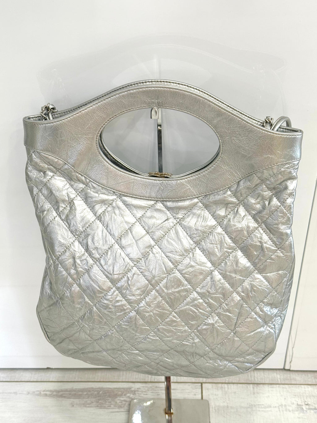 CHANEL METALLIC CRUMPLED CALFSKIN SMALL 31 SHOPPING TOTE BAG