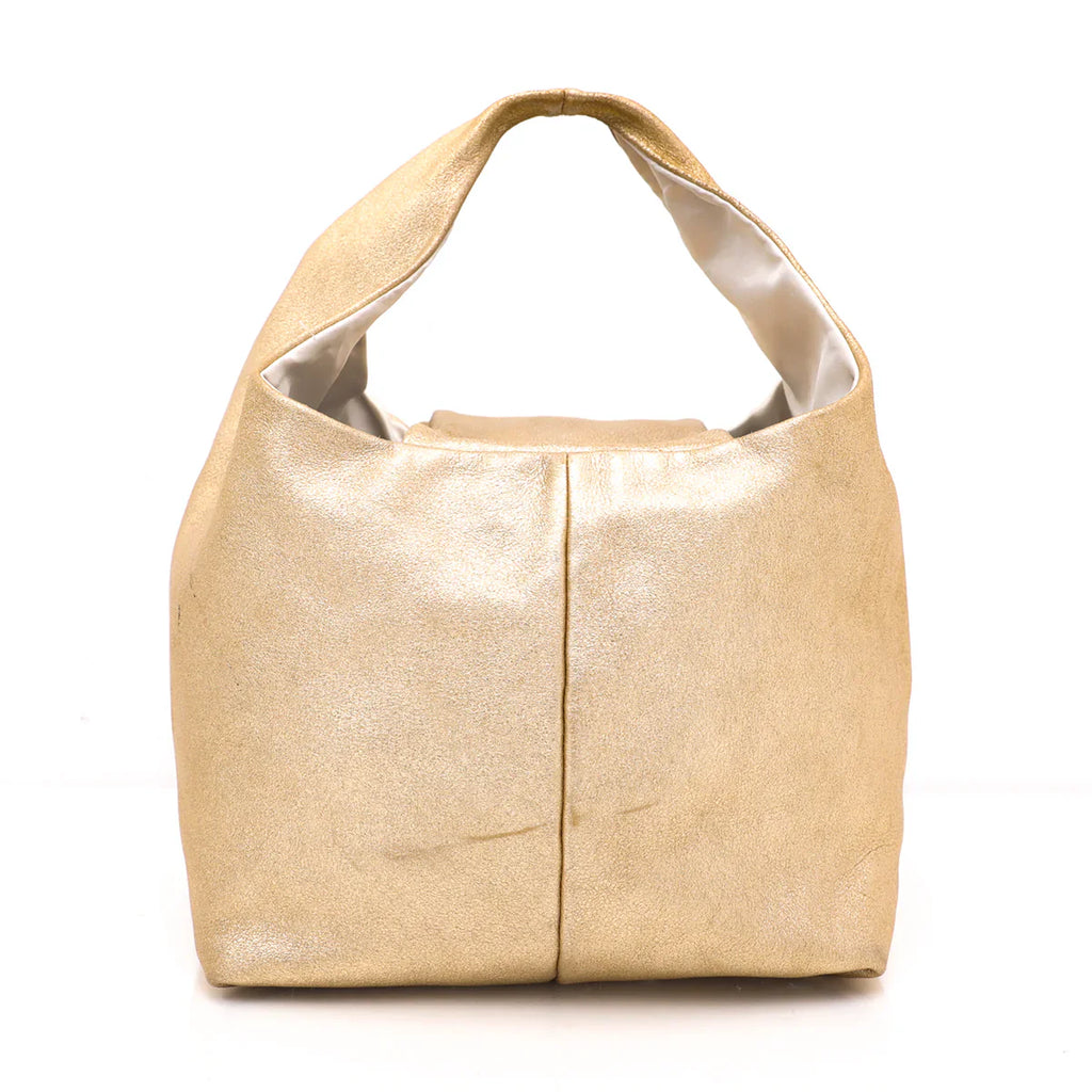 CHANEL CC METALLIC GOLD LAMBSKIN LEATHER HOBO BAG