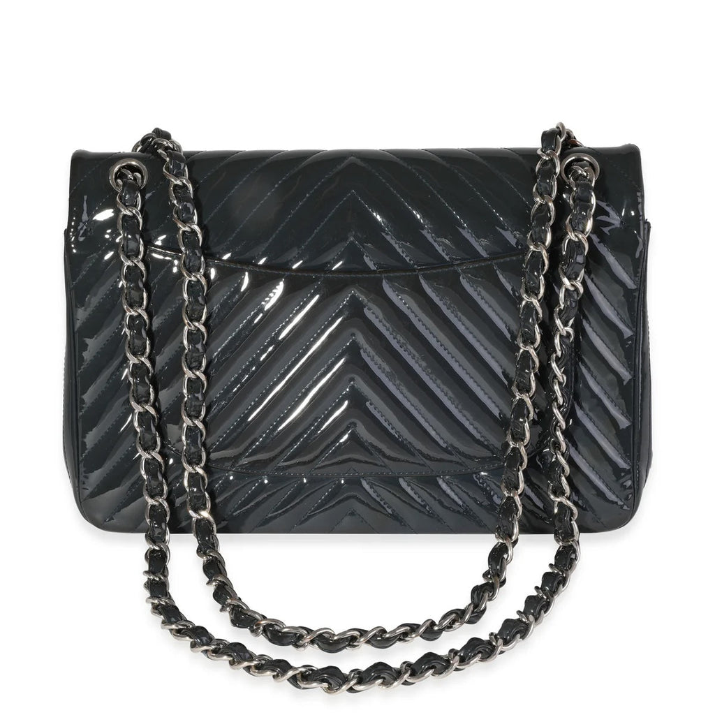 CHANEL PATENT CHEVRON QUILTED MAXI CLASSIC FLAP BAG