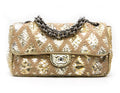 CHANEL METALLIC GOLD PYTHIN CROCHET FLAP BAG