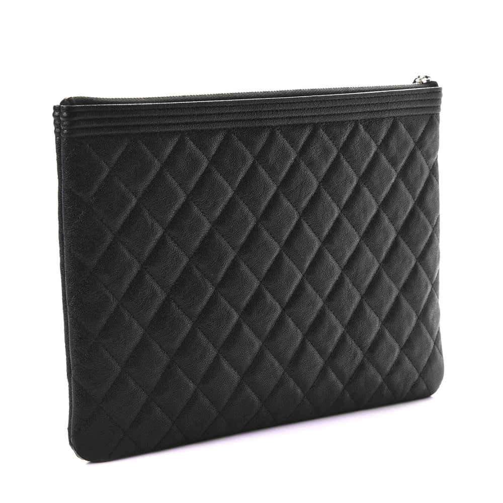 CHANEL CAVIAR QUILTED LEATHER BOY O-CASE CLUTCH BAG