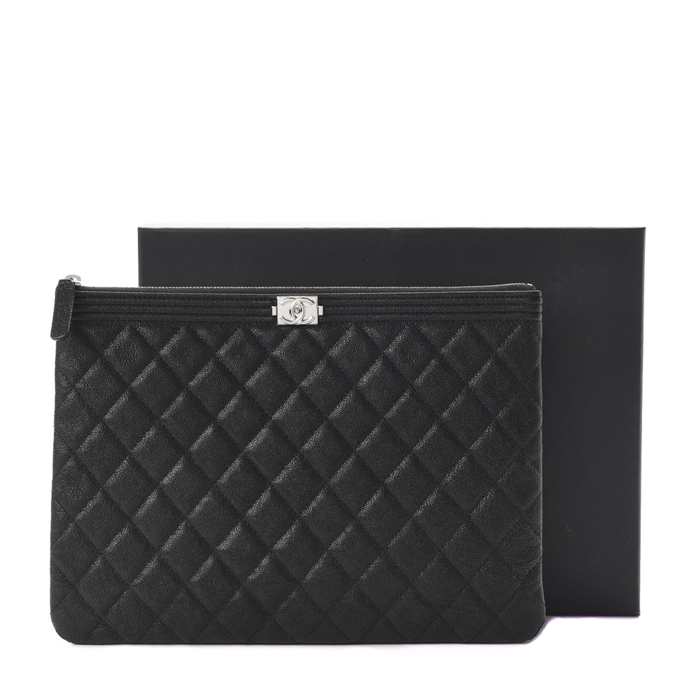 CHANEL CAVIAR QUILTED LEATHER BOY O-CASE CLUTCH BAG