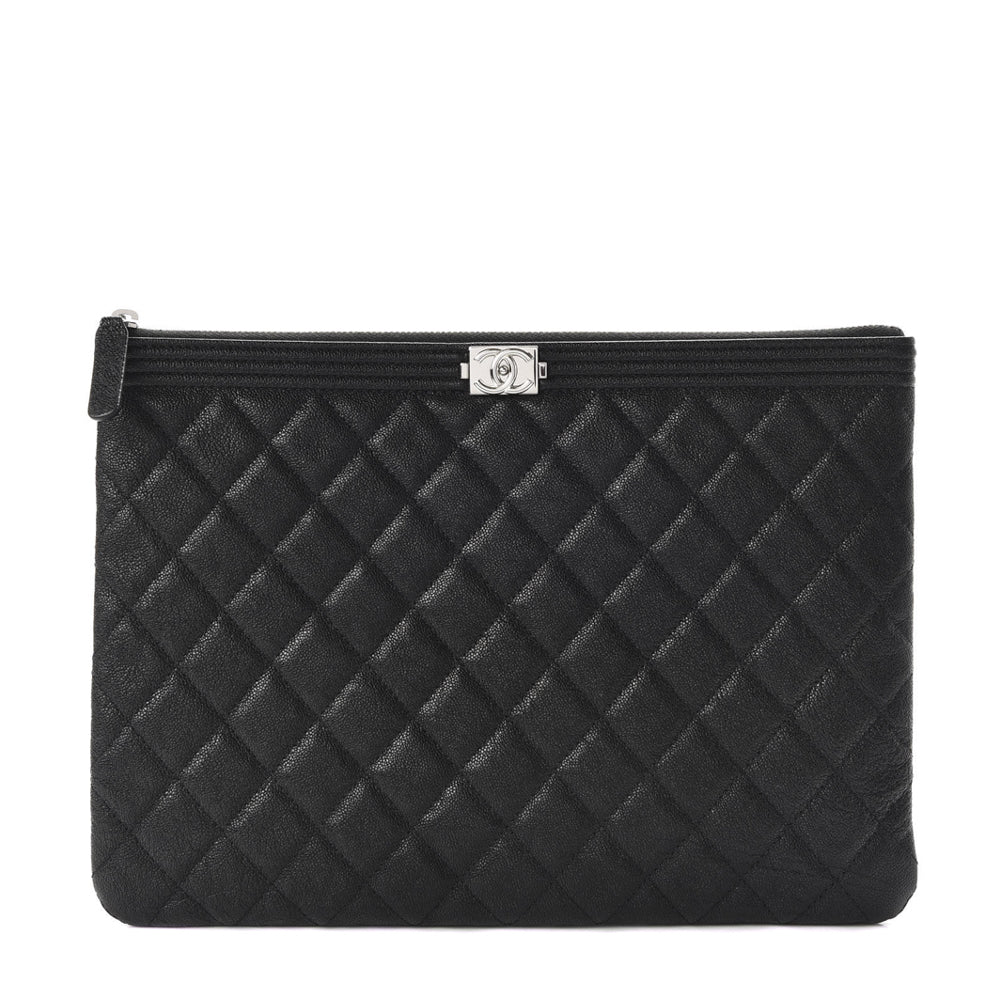 CHANEL CAVIAR QUILTED LEATHER BOY O-CASE CLUTCH BAG